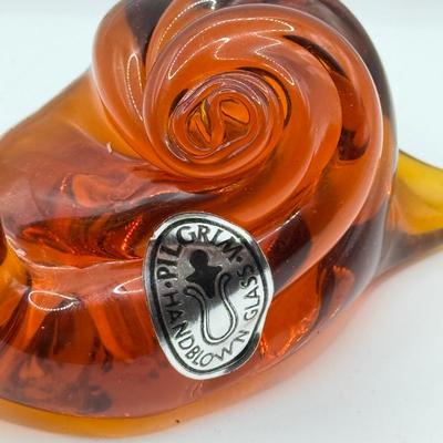 LOT 113K: Collection of Blown Glass Animals: Handblown Pilgrim Amber Horse & Snail, Avocado Bear, Orange Bubble Whale made in Japan...