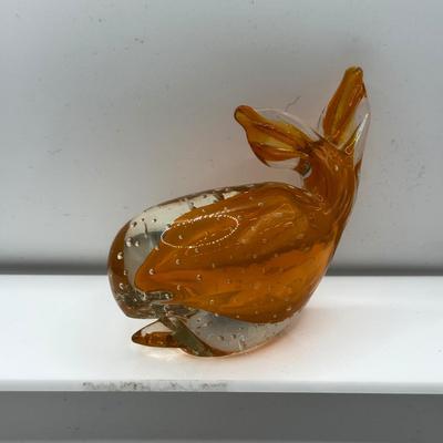 LOT 113K: Collection of Blown Glass Animals: Handblown Pilgrim Amber Horse & Snail, Avocado Bear, Orange Bubble Whale made in Japan...