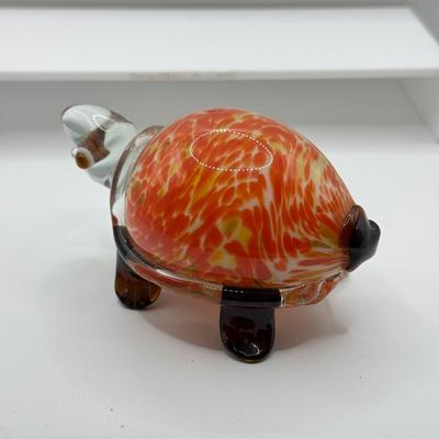 LOT 113K: Collection of Blown Glass Animals: Handblown Pilgrim Amber Horse & Snail, Avocado Bear, Orange Bubble Whale made in Japan...