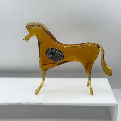 LOT 113K: Collection of Blown Glass Animals: Handblown Pilgrim Amber Horse & Snail, Avocado Bear, Orange Bubble Whale made in Japan...