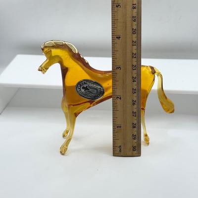 LOT 113K: Collection of Blown Glass Animals: Handblown Pilgrim Amber Horse & Snail, Avocado Bear, Orange Bubble Whale made in Japan...