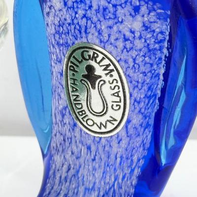 LOT 115K: Vintage Glass Paperweights: Pilgrim Handblown Penguin, Rainbow Amber Dog, Kanawha Amber Whale, Bear Trinket Dish & Green Whale