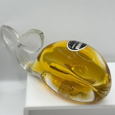 LOT 115K: Vintage Glass Paperweights: Pilgrim Handblown Penguin, Rainbow Amber Dog, Kanawha Amber Whale, Bear Trinket Dish & Green Whale