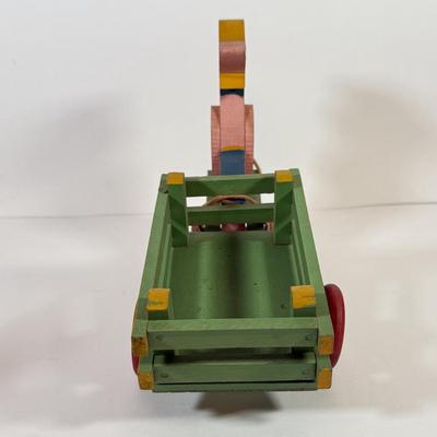 LOT 123L: Vintage Wooden Pull Toys w/ Wagons - one stamped "Toddler Toys"