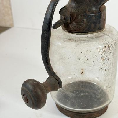 LOT 125L: Antique Coffee Grinder & Vintage Uranium Glass Hand Crank Reamer