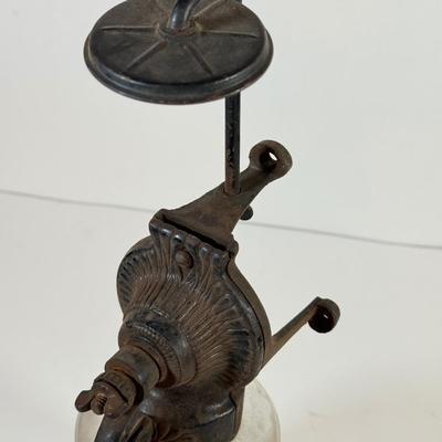 LOT 125L: Antique Coffee Grinder & Vintage Uranium Glass Hand Crank Reamer