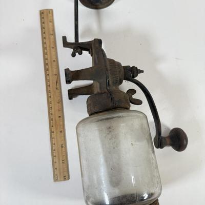 LOT 125L: Antique Coffee Grinder & Vintage Uranium Glass Hand Crank Reamer