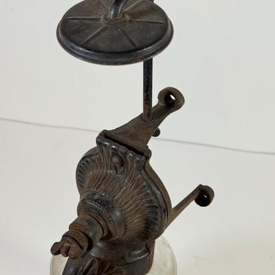 LOT 125L: Antique Coffee Grinder & Vintage Uranium Glass Hand Crank Reamer