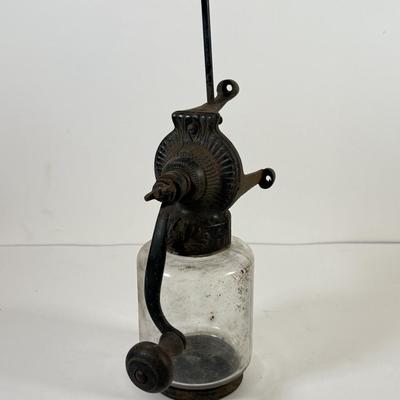 LOT 125L: Antique Coffee Grinder & Vintage Uranium Glass Hand Crank Reamer
