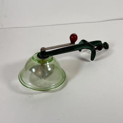 LOT 125L: Antique Coffee Grinder & Vintage Uranium Glass Hand Crank Reamer