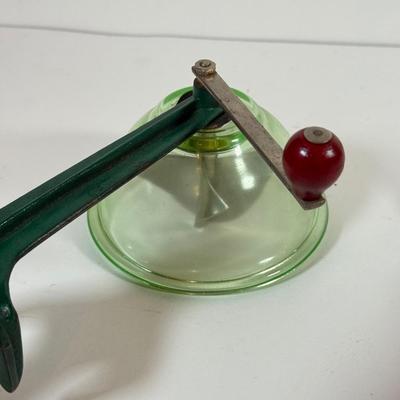 LOT 125L: Antique Coffee Grinder & Vintage Uranium Glass Hand Crank Reamer