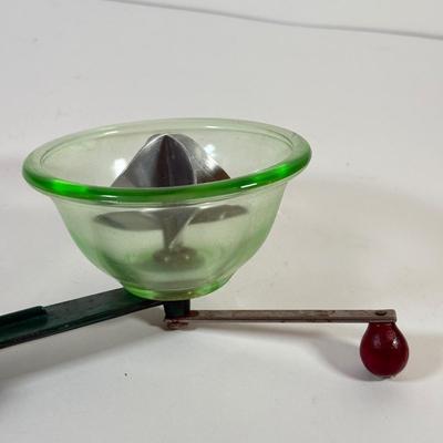 LOT 125L: Antique Coffee Grinder & Vintage Uranium Glass Hand Crank Reamer