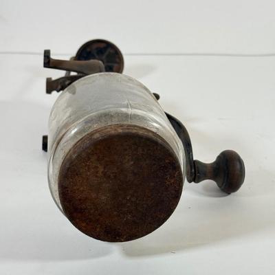 LOT 125L: Antique Coffee Grinder & Vintage Uranium Glass Hand Crank Reamer
