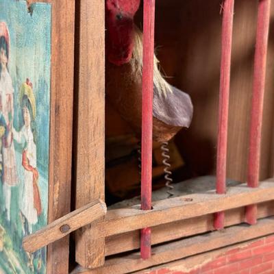 LOT 129L: Antique Wooden Chicken Coop Pop Out / Squeak Toy