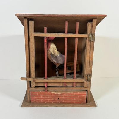 LOT 129L: Antique Wooden Chicken Coop Pop Out / Squeak Toy
