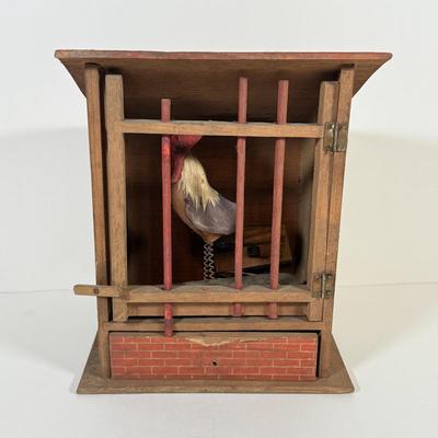 LOT 129L: Antique Wooden Chicken Coop Pop Out / Squeak Toy