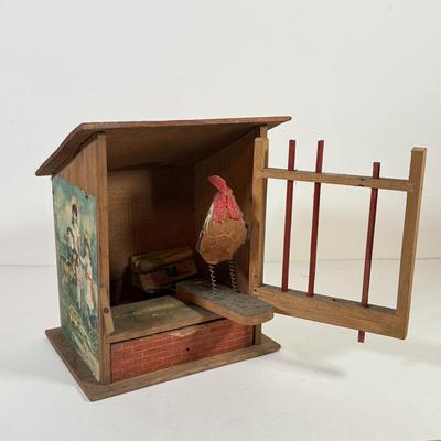 LOT 129L: Antique Wooden Chicken Coop Pop Out / Squeak Toy