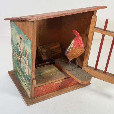 LOT 129L: Antique Wooden Chicken Coop Pop Out / Squeak Toy