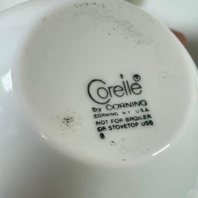 LOT 140K: Vintage Corelle by Corning Spring Flower Dishes w/ Matching Milk Glass Pyrex Mugs