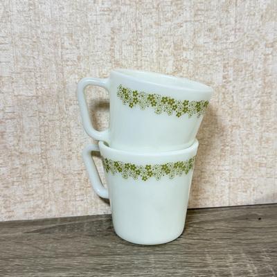 LOT 140K: Vintage Corelle by Corning Spring Flower Dishes w/ Matching Milk Glass Pyrex Mugs