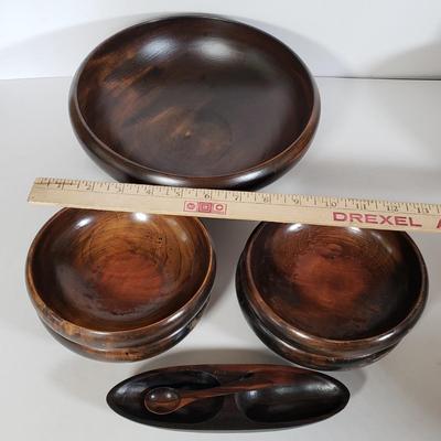 LOT 141P: Large Lot of Wooden Bowls for Entertaining, Mahogany, Teak, Nutcracker Bowl & More