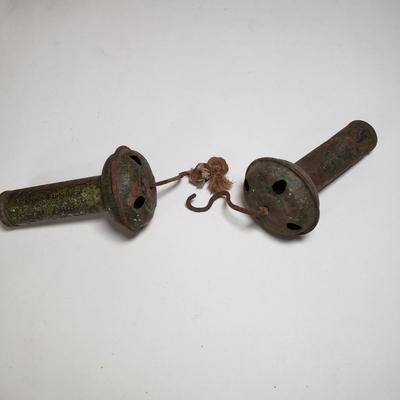 LOT 142L: Noisemakers, Musical Jump Rope Handles, Klitter Klatters, Antique Ice Skates & More