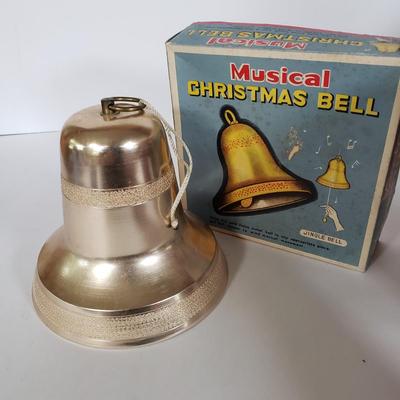 LOT 143L: Vintage Christmas Assortment; Musical Bell, Wooden Music Box & More