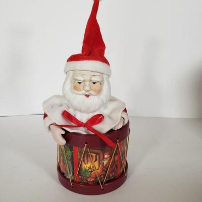 LOT 143L: Vintage Christmas Assortment; Musical Bell, Wooden Music Box & More