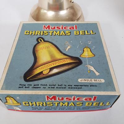 LOT 143L: Vintage Christmas Assortment; Musical Bell, Wooden Music Box & More