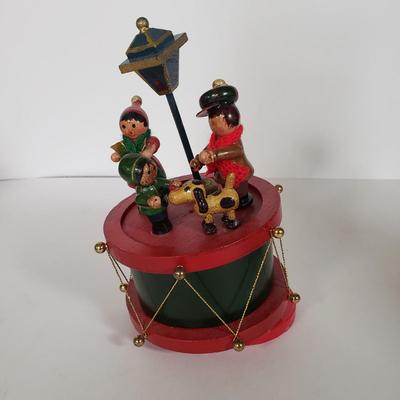LOT 143L: Vintage Christmas Assortment; Musical Bell, Wooden Music Box & More