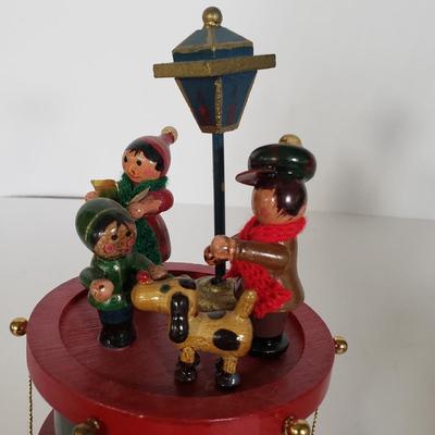 LOT 143L: Vintage Christmas Assortment; Musical Bell, Wooden Music Box & More