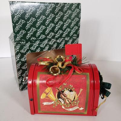 LOT 143L: Vintage Christmas Assortment; Musical Bell, Wooden Music Box & More