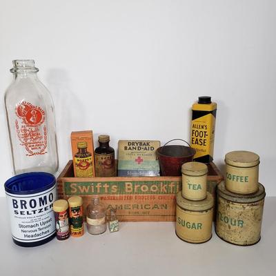 LOT 144L: Antique & Vintage Bottles, Tins, Household Items & More
