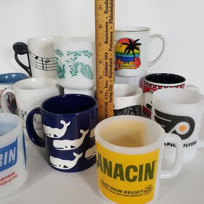 LOT 145P: Vintage Mug Collection; Milk Glass Advertising, Waechtersbach, Federal Glass & More