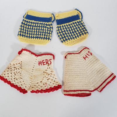 LOT 148L: Vintage Crocheted Trivets, Pot Holders, Doilies Tableware Set Hand Made