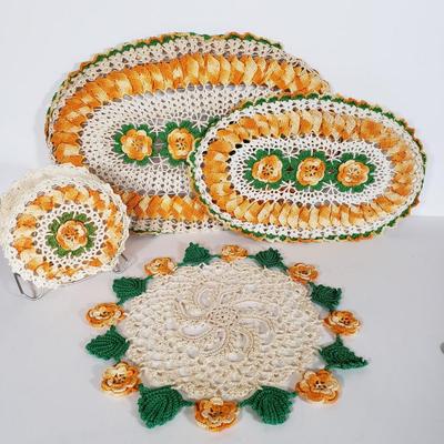 LOT 148L: Vintage Crocheted Trivets, Pot Holders, Doilies Tableware Set Hand Made