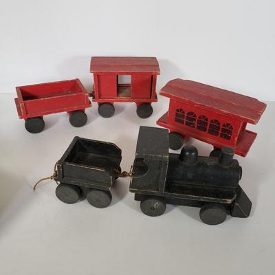 LOT 151L: Wooden Toy Collection; Tinker Beads, Trains, Puzzle Block & More