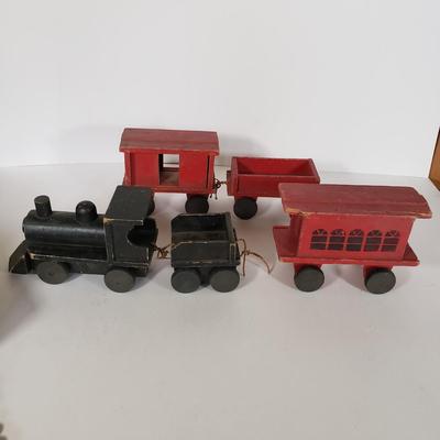 LOT 151L: Wooden Toy Collection; Tinker Beads, Trains, Puzzle Block & More