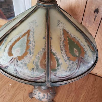 LOT 158L: Antique Reverse Painted Glass Shade Table Lamp