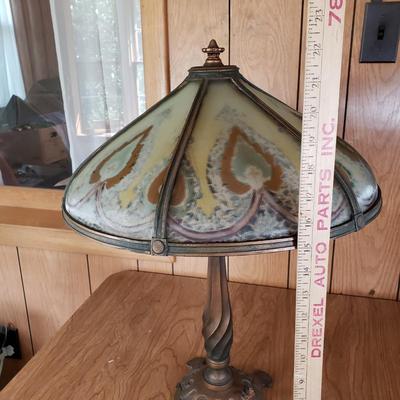 LOT 158L: Antique Reverse Painted Glass Shade Table Lamp