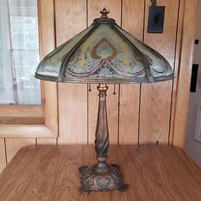 LOT 158L: Antique Reverse Painted Glass Shade Table Lamp