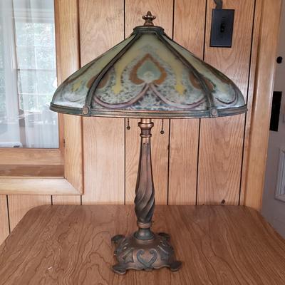 LOT 158L: Antique Reverse Painted Glass Shade Table Lamp