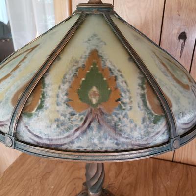 LOT 158L: Antique Reverse Painted Glass Shade Table Lamp