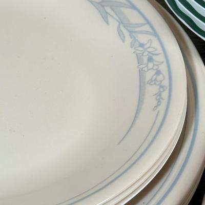 LOT 161K: MCM Snowflake Dishes w/ Corelle Plates & Bowls