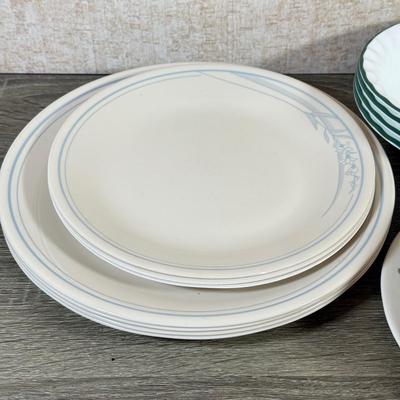 LOT 161K: MCM Snowflake Dishes w/ Corelle Plates & Bowls