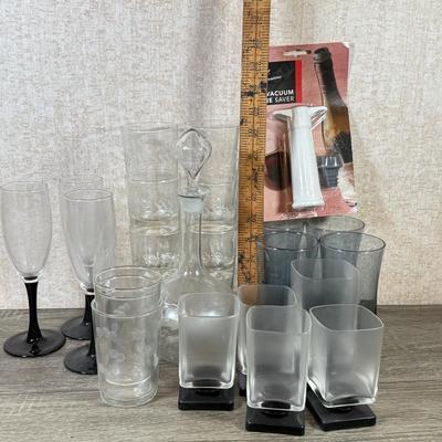 LOT 163L: NIP Champagne Glasses, Variety of Glassware & Ready to Go Wine Picnic Set