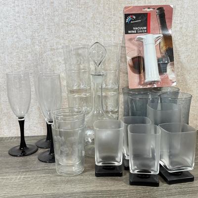 LOT 163L: NIP Champagne Glasses, Variety of Glassware & Ready to Go Wine Picnic Set