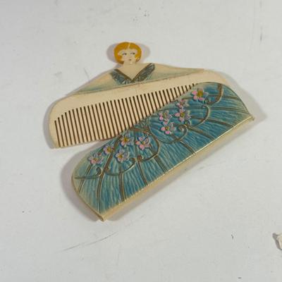 LOT 168L: Floral Lined Pink Ribbon Longaberger Basket Filled w/ Sewing Kits & Vintage Combs