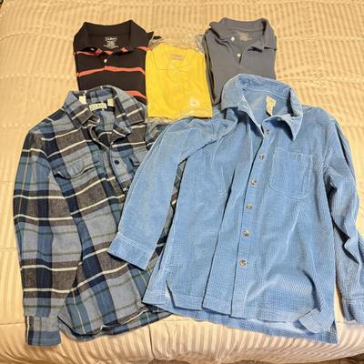 LOT 171X: Casual L. L. Bean Shirts: Yellow Collared Short Sleeve NIP, Blue Flannel, Blue Corduroy Button Up & Polo Shirts