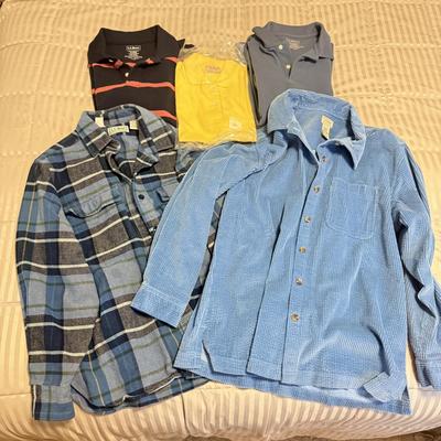 LOT 171X: Casual L. L. Bean Shirts: Yellow Collared Short Sleeve NIP, Blue Flannel, Blue Corduroy Button Up & Polo Shirts